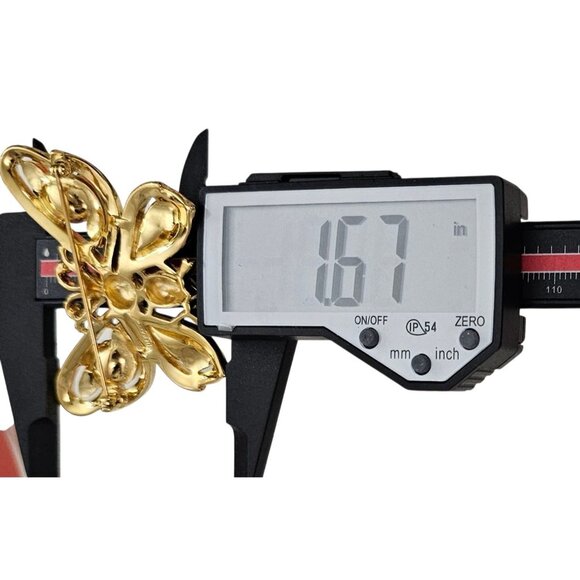 Trifari TM Butterfly Brooch Vintage Clear Crystal Rhinestone Black Enamel Pin - Picture 8 of 9